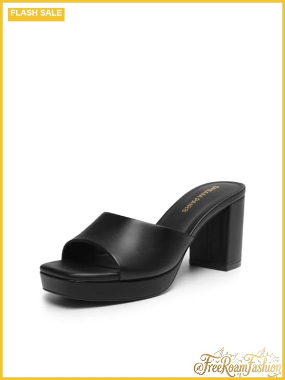 Faux Leather Platform Block Heel Mule Sandals Square Toe Slip On